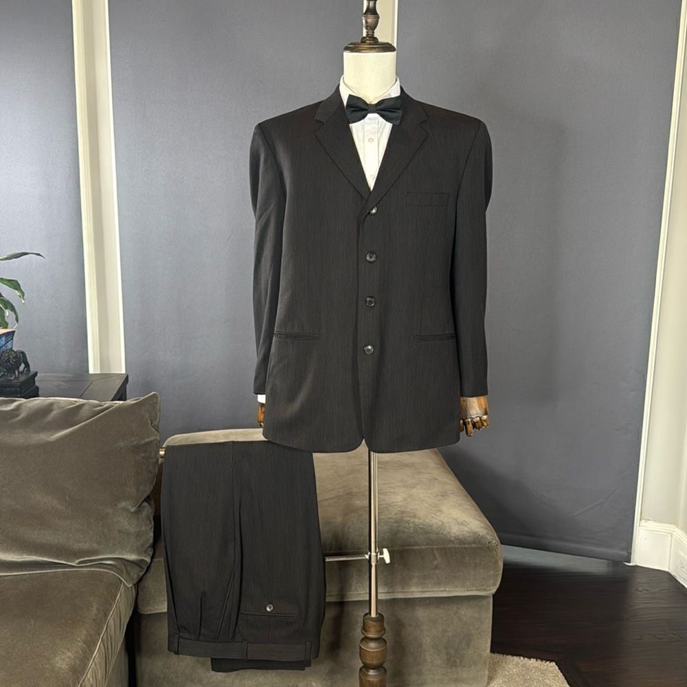 Men’s Linea Uomo 100% Wool Pinstripe 2Piece Formal Suit Jacket 44 Pants 38 (*39)
